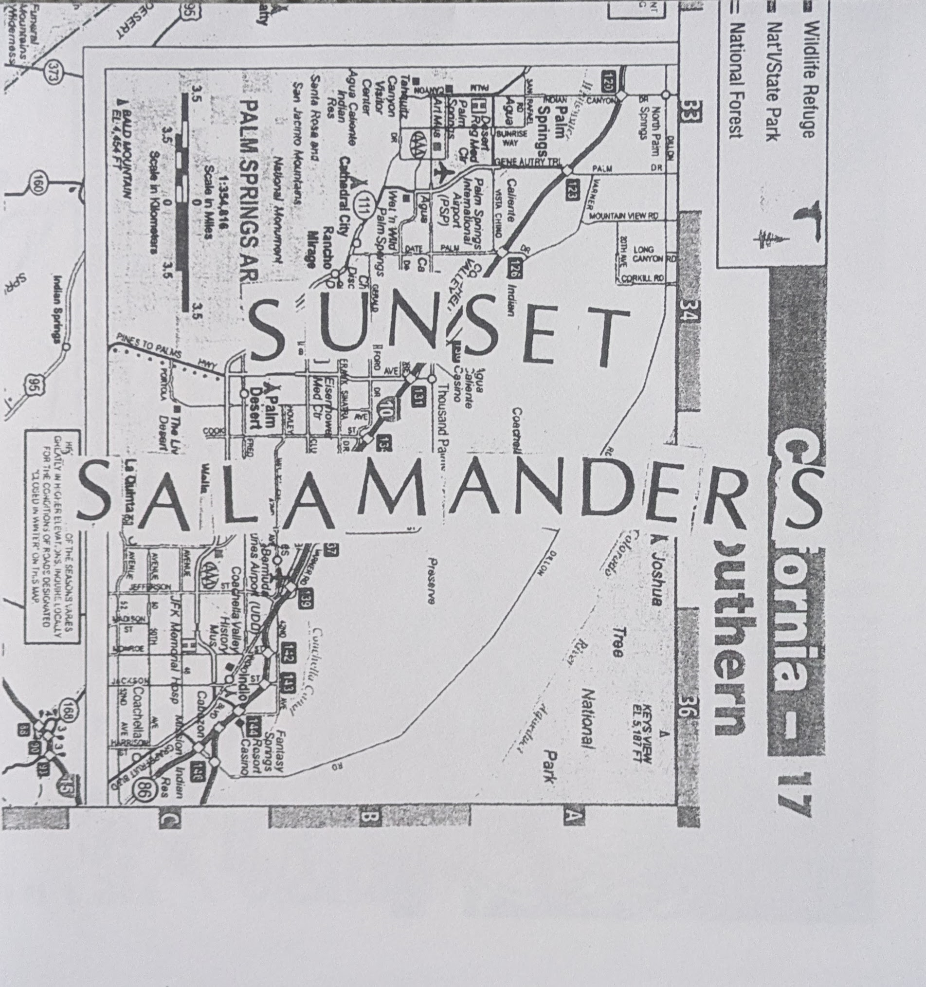 The cover of the zine “Sunset Salamanders.” It is a collage with the title over a map of Los Angeles.